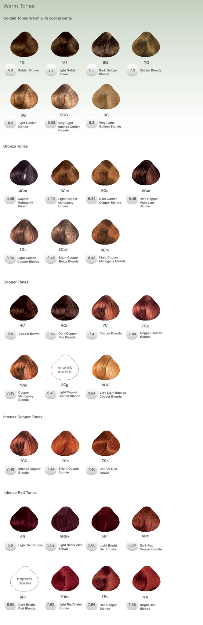 light red brown hair color chart